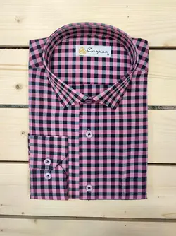 پیراهن چهارخانه پنبه ویسکوز یک سانت صورتی