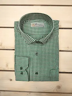 پیراهن مجلسی چهارخانه پنبه ویسکوز نیم سانت سبز