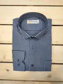 پیراهن مجلسی چهارخانه پنبه ویسکوز نیم سانت آبی