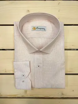 پیراهن مجلسی رنگی راه راه پنبه فلامنت چهار میل قرمز