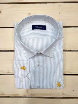 پیراهن مجلسی رنگی راه راه پنبه فلامنت چهار میل آبی