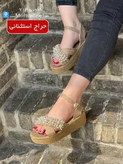 صندل زنانه کنفی مرواریدی رکابدار کد 713