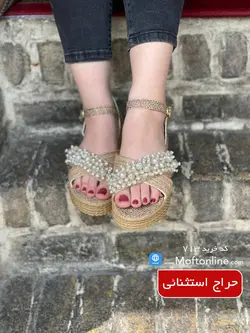 صندل زنانه کنفی مرواریدی رکابدار کد 713
