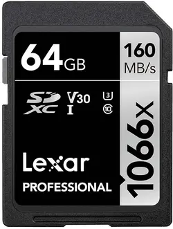 کارت حافظه SDXC لکسار مدل Professional کلاس 10 استاندارد UHS-I U3 سرعت 160MBps ظرفیت 64 گیگابایت
