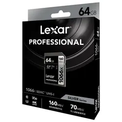 کارت حافظه SDXC لکسار مدل Professional کلاس 10 استاندارد UHS-I U3 سرعت 160MBps ظرفیت 64 گیگابایت