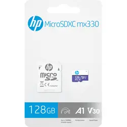 کارت حافظه MicroSD اچ پی مدل mx330 کلاس 10 استاندارد UHS-I U3 سرعت 100MBps ظرفیت 128 گیگابایت به همراه آداپتور SD