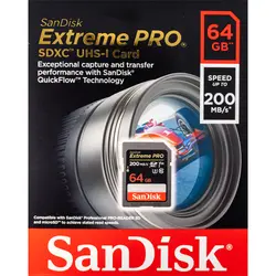 کارت حافظه SDXC سن دیسک مدل Extreme Pro V30 کلاس 10 استاندارد UHS-I U3 سرعت 200MBps ظرفیت 64 گیگابایت