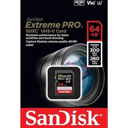 کارت حافظه سن دیسک مدل  Extreme PRO  SDXC UHS-II 300MB/s, UHS-II, Class 10, U3, V90 for 8K Video ظرفیت 64 گیگابایت