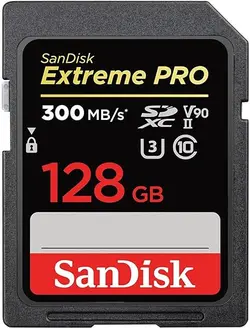 کارت حافظه SDXC سن دیسک مدل Extreme Pro V30 کلاس 10 استاندارد   UHS-II U3- 8K سرعت 300mbps ظرفیت 128 گیگابایت