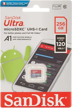 کارت حافظه microSDXC سن دیسک مدل Ultra A1 کلاس 10 استاندارد UHS-I سرعت 120MBps ظرفیت 256 گیگابایت