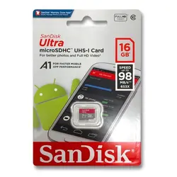 کارت حافظه‌ microSDHC سن دیسک مدل A1 کلاس 10 استاندارد UHS-I سرعت 98MBps ظرفیت 16 گیگابایت