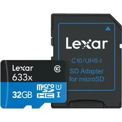 کارت حافظه microSDXC لکسار مدل 633Xکلاس 10 استاندارد UHS-I سرعت 95MBps ظرفیت 32 گیگابایت به همراه آداپتور SD