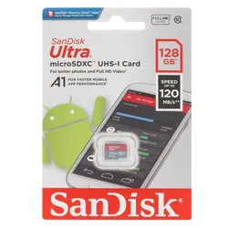 کارت حافظه microSDXC سن دیسک مدل Ultra A1 کلاس 10 استاندارد UHS-I سرعت 120MBps ظرفیت 128 گیگابایت