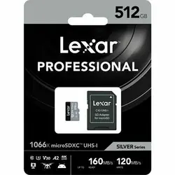 کارت حافظه microSDXC لکسار مدل 1066X کلاس A2 استاندارد UHS-U3 سرعت 160MBps ظرفیت 512 گیگابایت