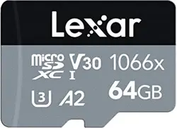 کارت حافظه microSDXC لکسار مدل 1066X کلاس A2 استاندارد UHS-U3 سرعت 160MBps ظرفیت 64 گیگابایت به همراه آداپتور SD