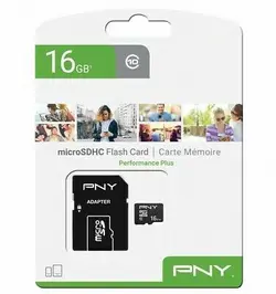 کارت حافظه microSDHC پی ان وای  کلاس 10 استاندارد UHS-I U1 سرعت 100MBs ظرفیت 16 گیگابایت به همراه آداپتور SD