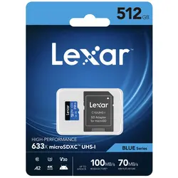 کارت حافظه‌ microSDXC لکسار مدل 633X کلاس 10 استاندارد UHS-I U3 سرعت ظرفیت 512گیگابایت