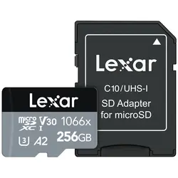 کارت حافظه microSDXC لکسار مدل 1066X کلاس A2 استاندارد UHS-U3 سرعت 160MBps ظرفیت 256 گیگابایت به همراه آداپتور SD