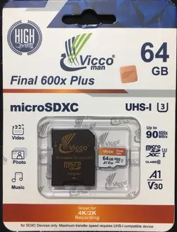 کارت حافظه microSDXC ویکومن مدل 600x plus کلاس 10 استاندارد UHS-I U3 سرعت 90MBs ظرفیت 64 گیگابایت به همراه آداپتور SD