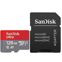کارت حافظه microSDXC سن دیسک مدل Ultra A1 کلاس 10 استاندارد UHS-I سرعت 100MBps ظرفیت 128 گیگابایت به همراه آداپتور SD