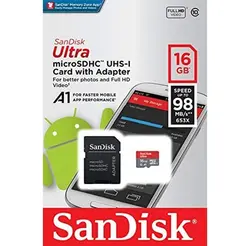 کارت حافظه‌ microSDHC سن دیسک مدل A1 کلاس 10 استاندارد UHS-I سرعت 98MBps ظرفیت 16 گیگابایت