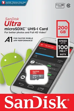 کارت حافظه‌ microSDXC سن دیسک مدل A1 کلاس 10 استاندارد UHS-I سرعت 100MBps ظرفیت 200 گیگابایت