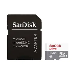 کارت حافظه microSDHC سن دیسک مدل Ultra کلاس 10 استاندارد UHS-I سرعت 80MBps همراه با آداپتور SD ظرفیت 16 گیگابایت