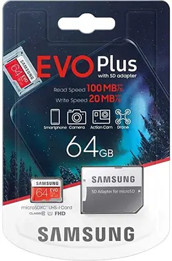 کارت حافظه microSDXC سامسونگ مدل EVO Plus کلاس 10 استاندارد UHS-I U1 سرعت 100MBps ظرفیت 64 گیگابایت به همراه آداپتور SD