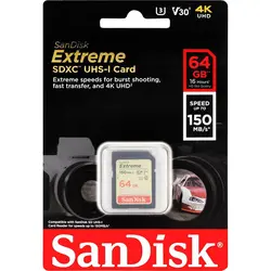 کارت حافظه SDXC سن دیسک مدل Extreme Pro V30 کلاس 10 استاندارد UHS-I سرعت 150mbps ظرفیت 64 گیگابایت