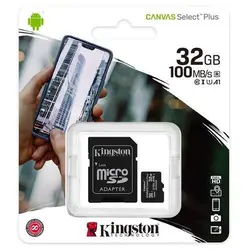 کارت حافظه microSDHC کینگستون کلاس 10 استاندارد UHC-I U1 سرعت 100MBps همراه با آداپتور SD ظرفیت 32 گیگابایت