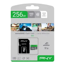 کارت حافظه microSDXC پی ان وای PNYمدل Elite کلاس ۱۰ استاندارد UHS-I U1 سرعت ۱۰۰MBs ظرفیت ۲۵۶ گیگابایت به همراه آداپتور SD