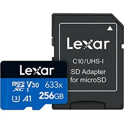 کارت حافظه microSDXC لکسار مدل 633X کلاس 10 استاندارد UHS-I سرعت 100MBps ظرفیت 256 گیگابایت به همراه آداپتور SD