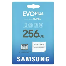 کارت حافظه microSDXC سامسونگ مدل Evo Plus A2 V10 کلاس 10 استاندارد UHS-I U3 سرعت 130MBps ظرفیت 256 گیگابایت به همراه آداپتور SD