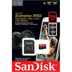 کارت حافظه MicroSDXC سن دیسک مدل Extreme Pro 4k استاندارد  UHS-I U3 -A2 سرعت 200MBps ظرفیت 256 گیگابایت