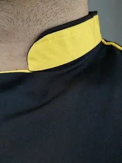 روپوش آشپزی مشکی زرد طرح ویرا سه تیکه با کلاه پفی