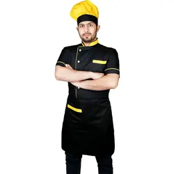 روپوش آشپزی مشکی زرد طرح ویرا سه تیکه با کلاه پفی