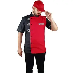 روپوش آشپزی مشکی قرمز طرح آراد دو تیکه با کلاه نقابدار