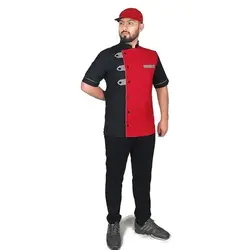 روپوش آشپزی مشکی قرمز طرح آراد دو تیکه با کلاه نقابدار