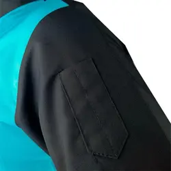 پیراهن آشپزی دوتیکه تیام مشکی فیروزه ای با کلاه نقابدار