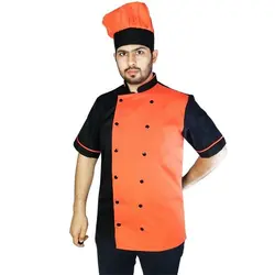 پیراهن اشپزی طرح تیام مشکی نارنجی با کلاه پفی