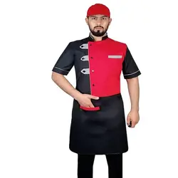 روپوش آشپزی مشکی قرمز طرح آراد سه تیکه با کلاه نقابدار