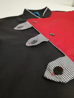 روپوش آشپزی مشکی قرمز طرح آراد سه تیکه با کلاه نقابدار