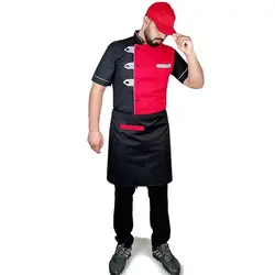 روپوش آشپزی مشکی قرمز طرح آراد سه تیکه با کلاه نقابدار