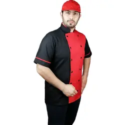 روپوش آشپزی مشکی قرمز طرح تیام دو تیکه با کلاه نقابدار