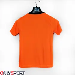 تیشرت ورزشی مردانه زنانه سایز بزرگ پرگان آسا نارنجی یقه مشکی