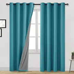 پرده پانچ آبی فیروزه ای با پارچه کتان