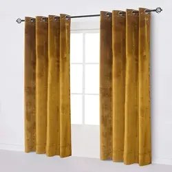 پرده پانچ زرد با پارچه مخمل