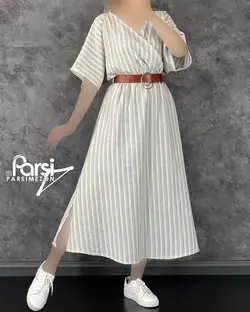 پیراهن لینن کمربندی