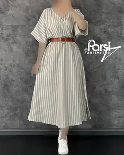 پیراهن لینن کمربندی