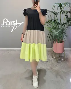 سارافون یقه خشتی سه رنگ